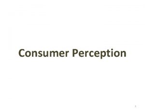 Consumer Perception 1 2 Perception The process by