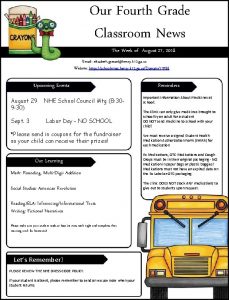 Our Fourth Grade Classroom News The Week of