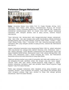 Pertemuan Dengan MahasiswaI Berprestasi Rektor Universitas Medan Area