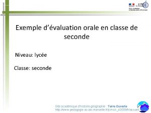 Exemple dvaluation orale en classe de seconde Niveau