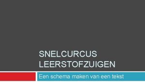 SNELCURCUS LEERSTOFZUIGEN Een schema maken van een tekst