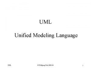 UML Unified Modeling Language UML Wolfgang Pelz 2000