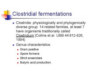 Clostridial fermentations n n Clostridia physiologically and phylogenically