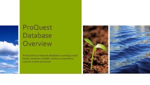 Pro Quest Database Overview Pro Quest is a