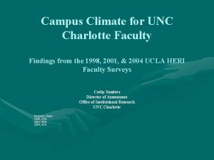 Campus Climate for UNC Charlotte Faculty Findings from