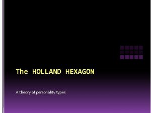 The HOLLAND HEXAGON A theory of personality types