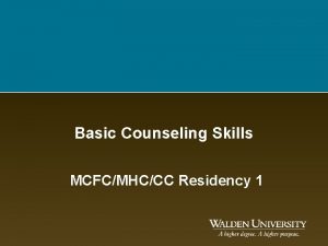 Basic Counseling Skills MCFCMHCCC Residency 1 Learning Objectives