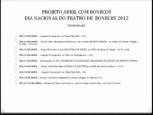 PROJETO ABRIL COM BONECOS DIA NACIONAL DO TEATRO