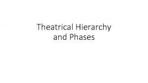 Theatrical Hierarchy and Phases Production phases Phase 1