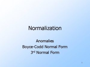 Normalization Anomalies BoyceCodd Normal Form 3 rd Normal