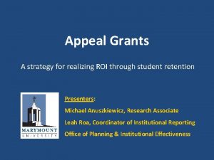 Appeal Grants A strategy for realizing ROI through