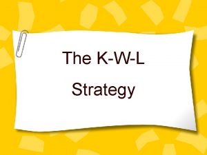 The KWL Strategy KWL K Know W Want
