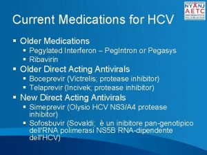 Current Medications for HCV Older Medications Pegylated Interferon