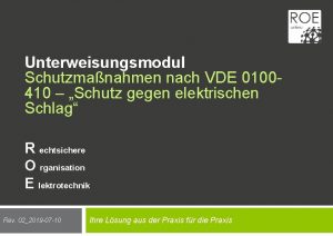 Unterweisungsmodul Schutzmanahmen nach VDE 0100410 Schutz gegen elektrischen