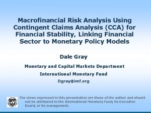 Macrofinancial Risk Analysis Using Contingent Claims Analysis CCA