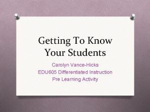 Getting To Know Your Students Carolyn VanceHicks EDU