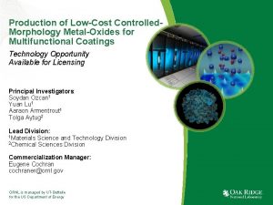 Production of LowCost Controlled Morphology MetalOxides for Multifunctional