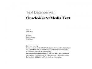 Text Datenbanken Oracle 8 i inter Media Text