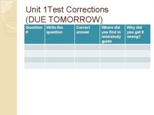 Unit 1 Test Corrections DUE TOMORROW Question Write