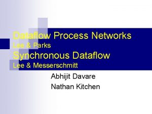 Dataflow Process Networks Lee Parks Synchronous Dataflow Lee