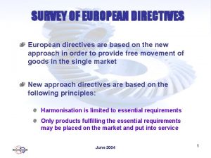 SURVEY OF EUROPEAN DIRECTIVES European directives are based