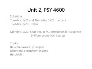 Unit 2 PSY 4600 Schedule Tuesday 121 and