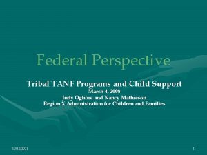 Federal Perspective Tribal TANF Programs and Child Support