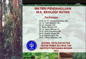 MATERI PENDAHULUAN M A EKOLOGI HUTAN Tim Pengajar