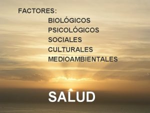 FACTORES BIOLGICOS PSICOLGICOS SOCIALES CULTURALES MEDIOAMBIENTALES SALUD SALUD