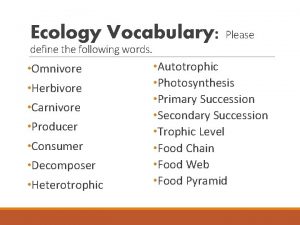 Ecology Vocabulary Please define the following words Omnivore