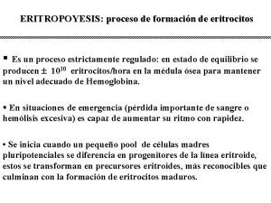 ERITROPOYESIS proceso de formacin de eritrocitos Es un