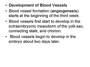 Development of Blood Vessels Blood vessel formation angiogenesis