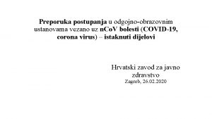 Preporuka postupanja u odgojnoobrazovnim ustanovama vezano uz n