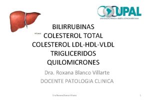 BILIRRUBINAS COLESTEROL TOTAL COLESTEROL LDLHDLVLDL TRIGLICERIDOS QUILOMICRONES Dra