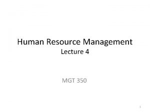 Human Resource Management Lecture 4 MGT 350 1