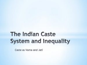 Caste as Varna and Jati Caste actually comes