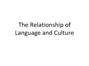 The Relationship of Language and Culture Language It