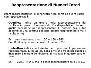 Rappresentazione di Numeri Interi Usare rappresentazioni di lunghezza