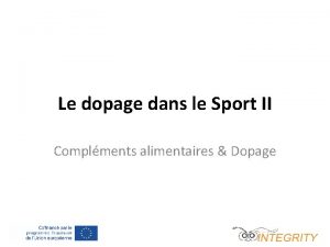 Le dopage dans le Sport II Complments alimentaires