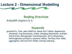 Lecture 2 Dimensional Modelling Reading Directions Kimbal 98