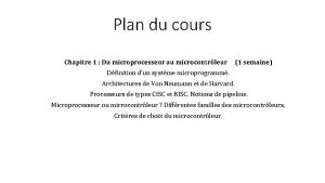 Plan du cours Chapitre 1 Du microprocesseur au