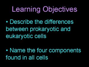 Learning Objectives Describe the differences between prokaryotic and