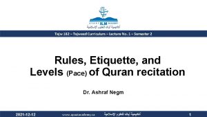 Tajw 182 Tajweed Curriculum Lecture No 1 Semester