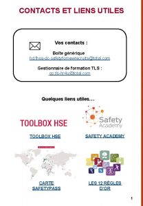 CONTACTS ET LIENS UTILES Vos contacts Bote gnrique