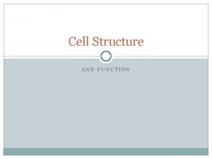 Cell Structure AND FUNCTION Cell Theory All organisms