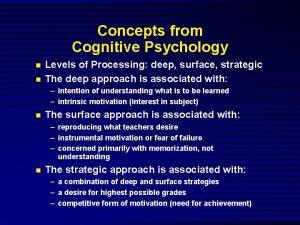 Concepts from Cognitive Psychology Levels of Processing deep