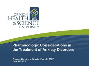 Pharmacologic Considerations in the Treatment of Anxiety Disorders
