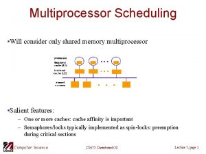 Multiprocessor Scheduling Will consider only shared memory multiprocessor