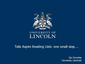 Talis Aspire Reading Lists one small step Ian