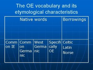 The OE vocabulary and its etymological characteristics Native